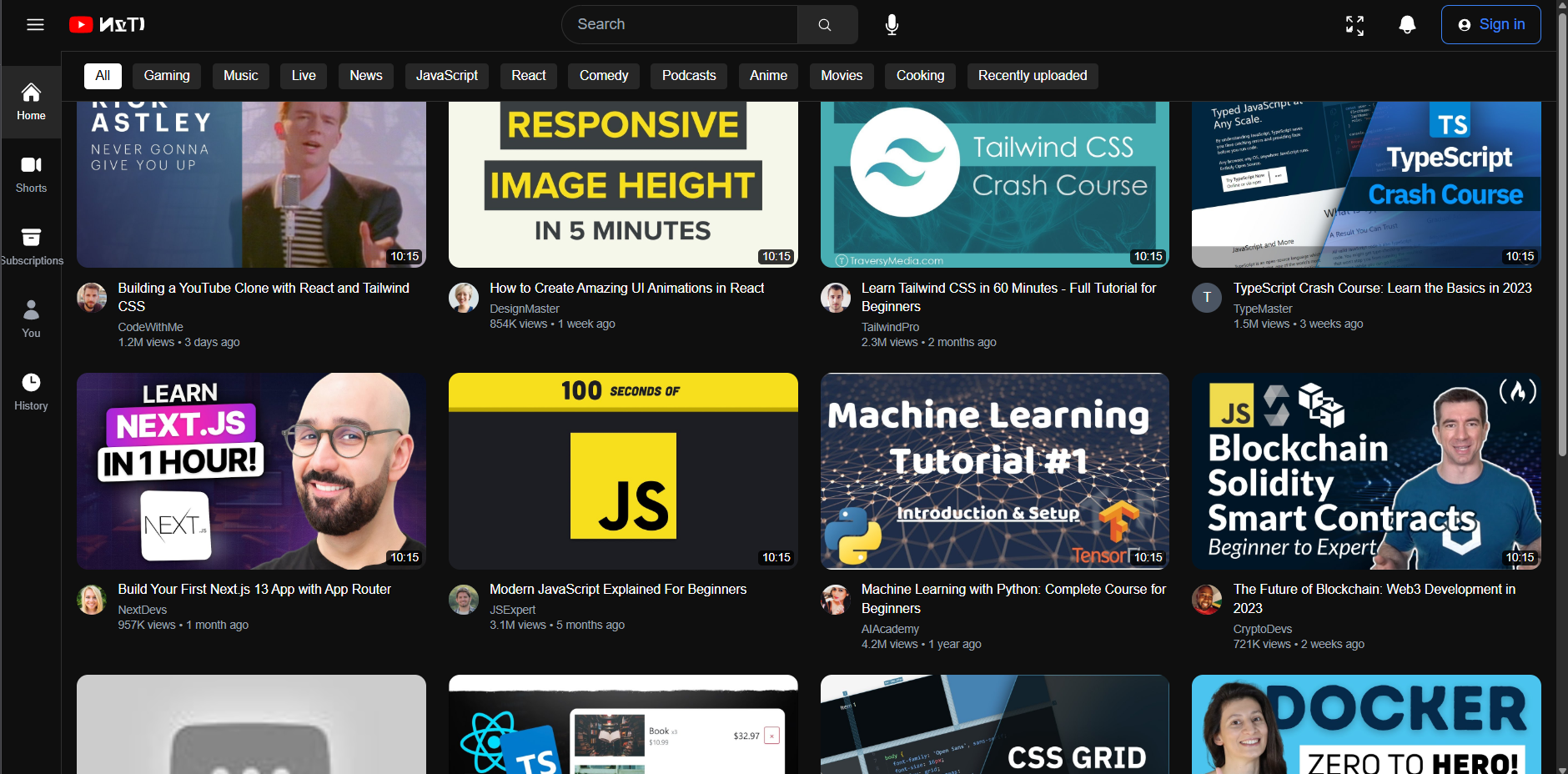 snapshot de la ui de youtube-vibe-coding